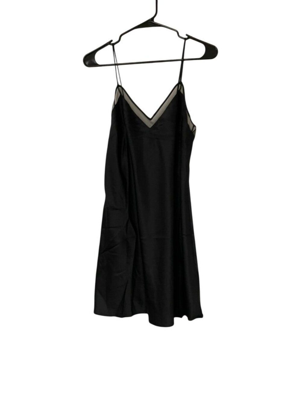 Oysho Womens Slip Dress Small Black Satin V-Neck Lingerie Babydoll 0292/073 NWT